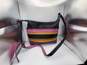 Ili New York Genuine Leather Multi-Color Striped Crossbody Shoulder Bag